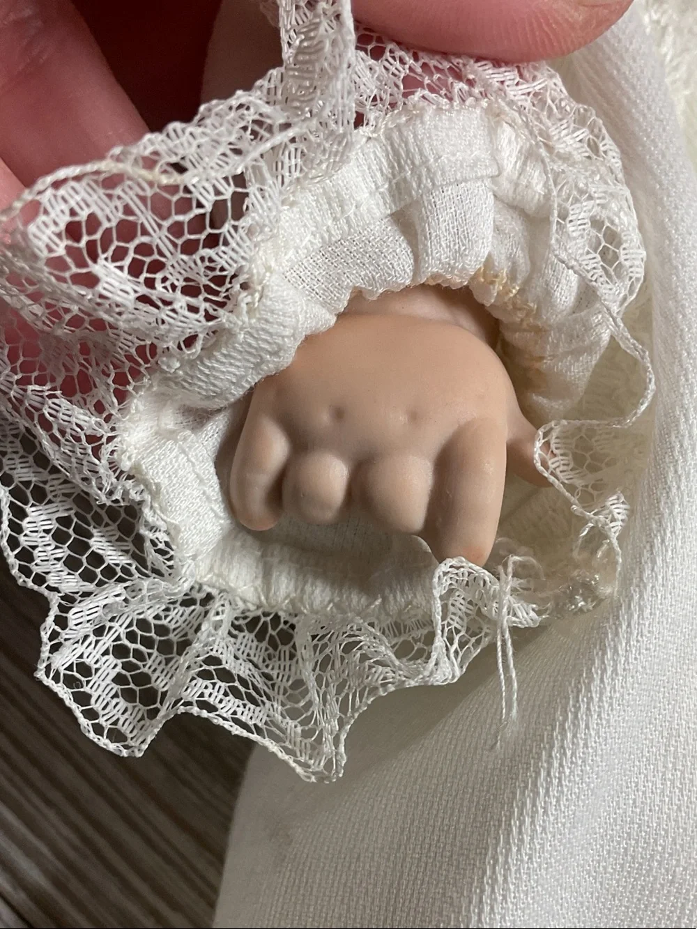 Classic Ivory Lace Baby Doll Gown with Bonnet